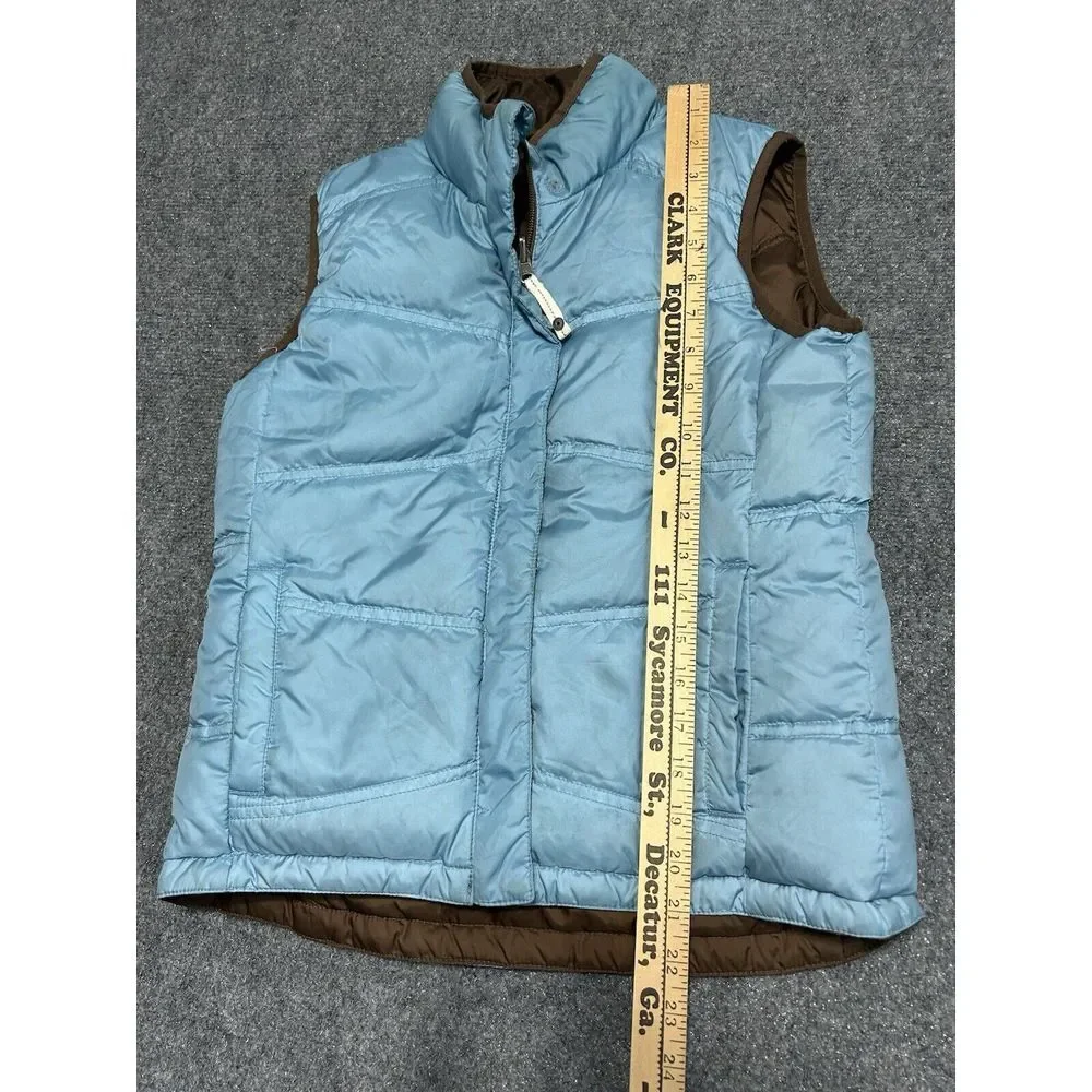 REI Puffer Down Vest Girls 12/14 Goose Down Reversible Blue/Brown Hiking Outdoor
